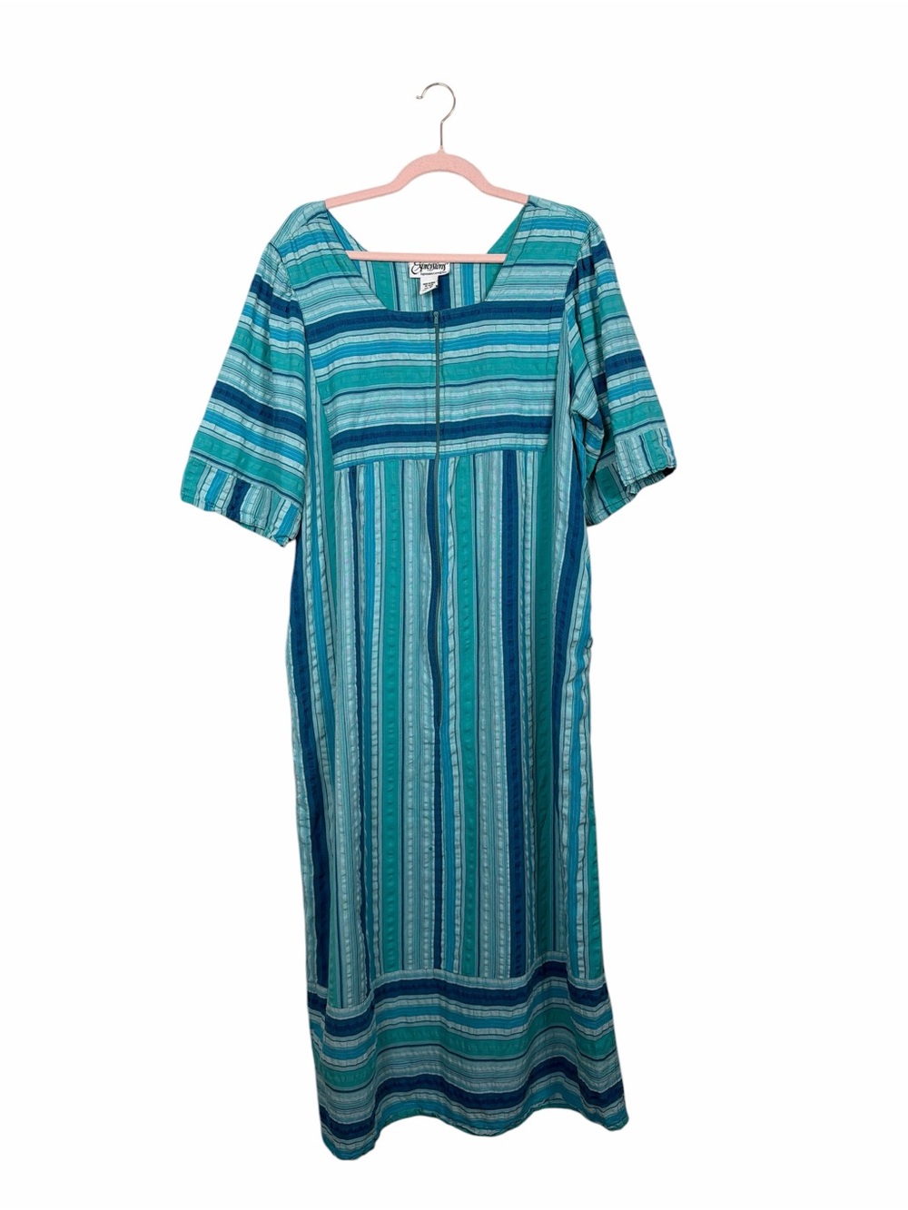 Expressions XL Cotton Blue Striped Midi Dress Casual Beach Cottagecore Summer